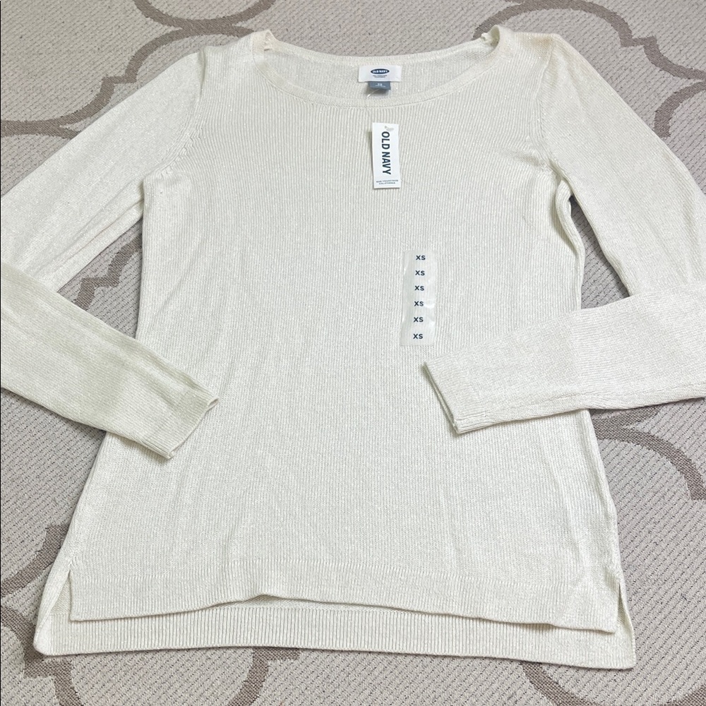Old Navy cream long sleeve metallic sweater, size XS
